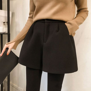 靴裤 羊绒短裤 a字阔腿宽松黑色大码 高腰外穿打底裤 女毛呢秋冬时尚