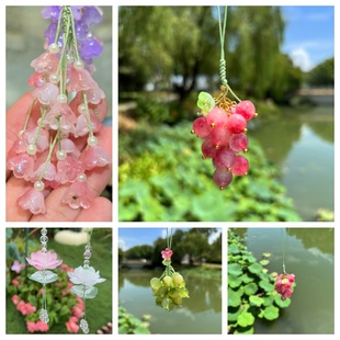 杭州灵隐传统手工挂件铃兰花葡步高升粉荷瑶珠挂饰新中式饰品