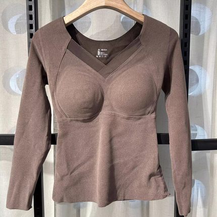 枫之欣8805秋冬女士德绒石墨烯保暖内衣长袖V领免穿文胸一体加厚