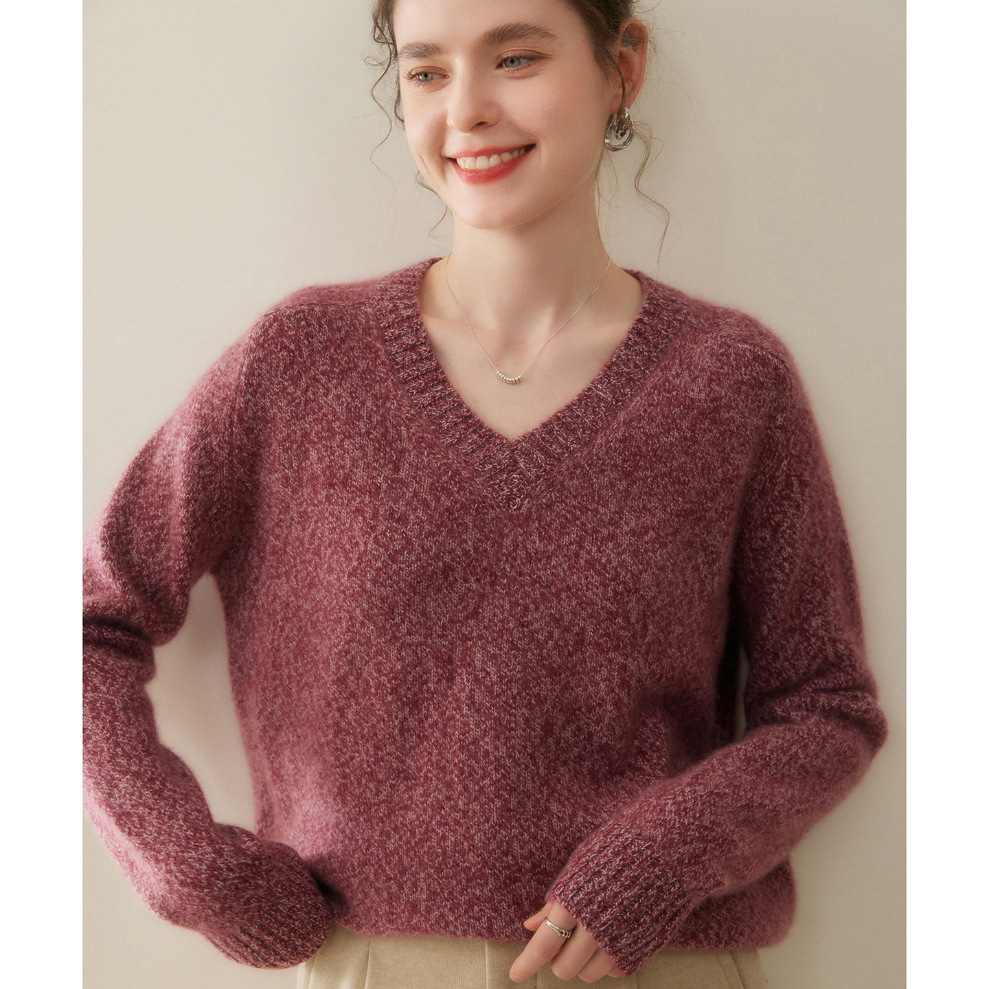 30%~含量山羊绒衫女V领花纱宽松针织毛衣纯色套头打底衫内搭上衣,女装/女士精品,羊绒衫,淘宝优惠券,粉丝福利购,淘宝优惠卷