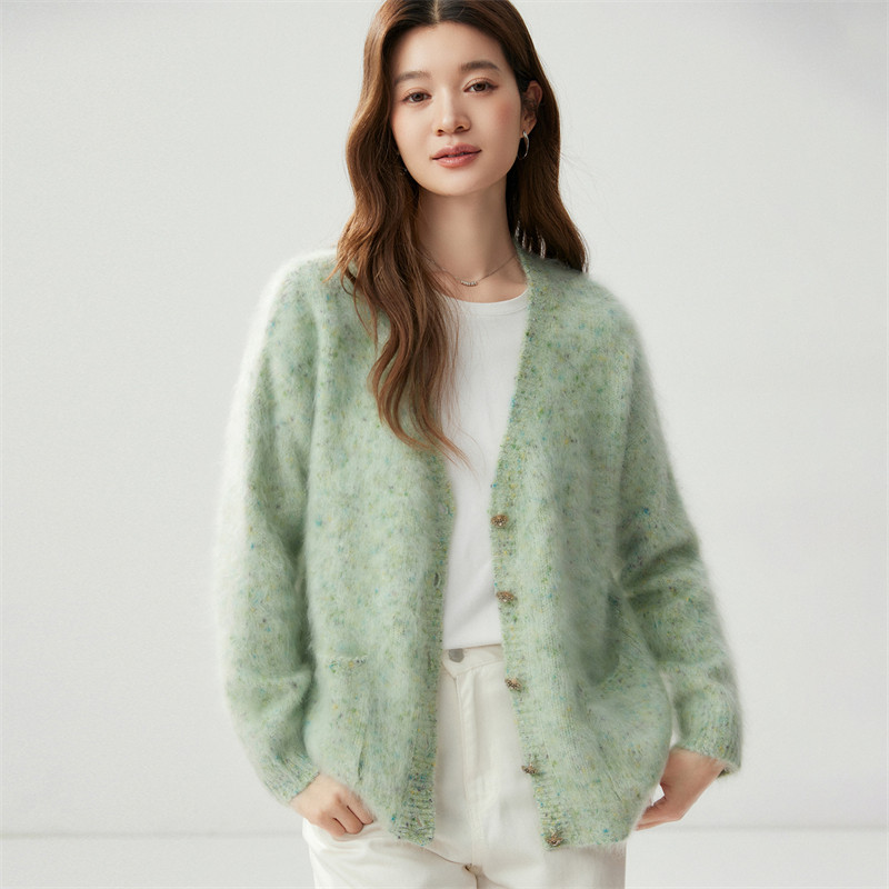 康赛妮V领山羊绒开衫女松弛风图片