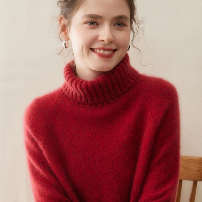 30%~含量羊绒衫羊绒花纱高领简约