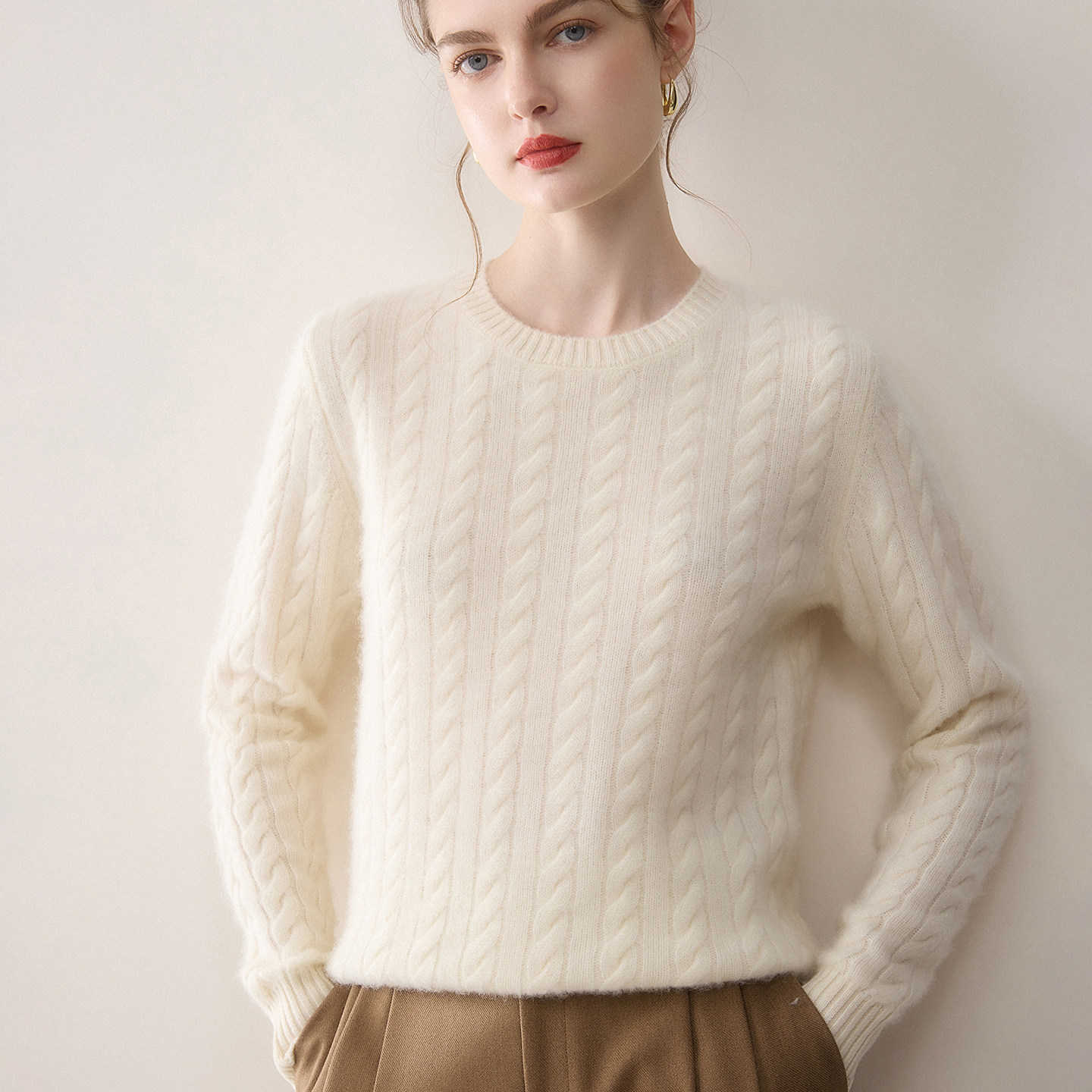 康赛妮~七针加厚圆领经典麻花山羊绒衫女宽松毛衣百搭打底上衣,女装/女士精品,羊绒衫,淘宝优惠券,粉丝福利购,淘宝优惠卷