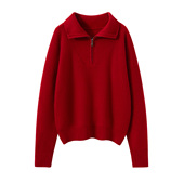 康赛妮之禾同款 毛衣 套头长袖 复古半拉链纯羊绒衫 女翻领宽松针织衫