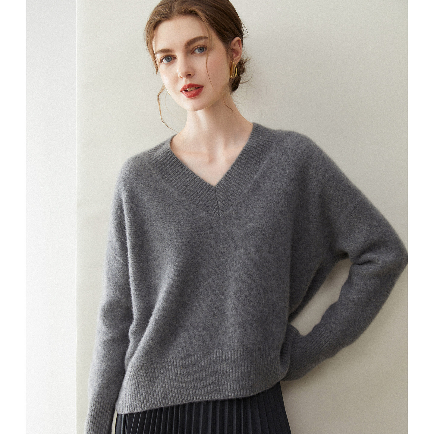 五针三股落肩V领加厚山羊绒衫女宽松显瘦针织毛衣百搭打底衫上衣,女装/女士精品,羊绒衫,淘宝优惠券,粉丝福利购,淘宝优惠卷