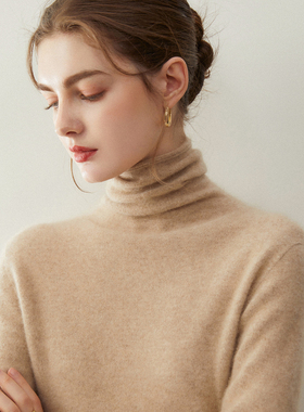 康赛妮~新款纯山羊绒衫女一线平面堆堆领宽松显瘦针织打底衫毛衣
