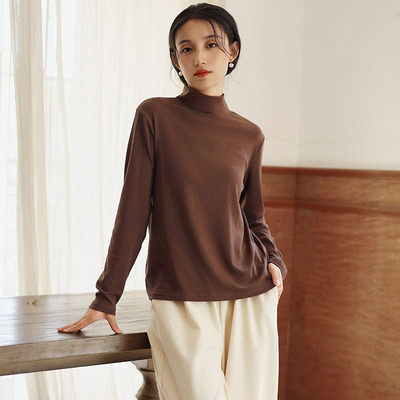 长袖百搭天丝棉高领打底衫女秋季
