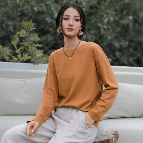 文艺休闲棉麻长袖t恤女2026秋款