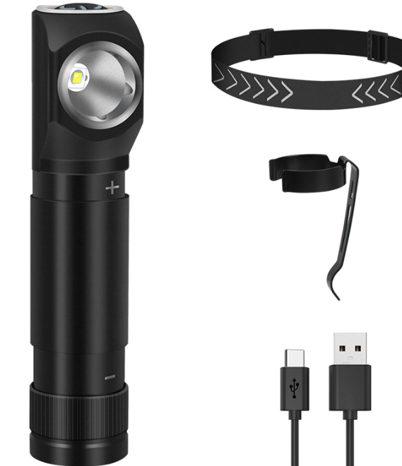 多功能头灯 头戴式手电筒户外LED转角手电筒TYPE C 磁铁磁吸