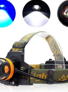 铝合金调焦 双光源白 蓝光 白黄光 充电夜钓 钓鱼头灯