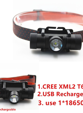 矿车头灯T6 L2多档调光USB直充18650充电LED强光L2高亮爬骑行防水