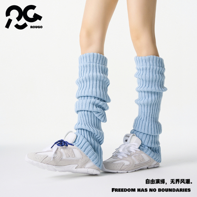 蓝色的你| Rougo70cm长筒堆堆针织袜套过膝袜子女秋冬护膝腿套y2k