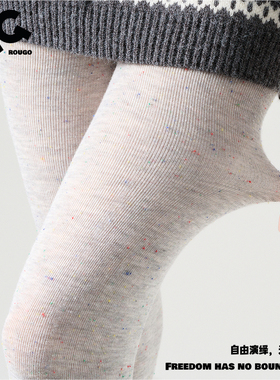 Rougo罗口复古点子纱直角跟棉平板连裤袜子花纱白色打底袜春秋款