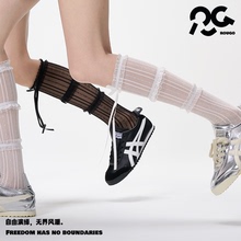 薄雾少女｜白色蝴蝶结蕾丝中筒小腿袜子夏季薄款运动芭蕾风miu系