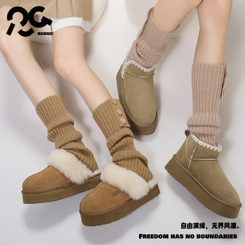 三粒扣｜Rougo复古美拉德纽扣针织袜套堆堆袜子女保暖中筒腿套,女士内衣/男士内衣/家居服,中筒袜,淘宝优惠券,粉丝福利购,淘宝优惠卷