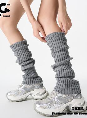 Rougo50cm灰色针织袜套秋冬白色中筒腿套保暖堆堆袜女毛绒春秋款
