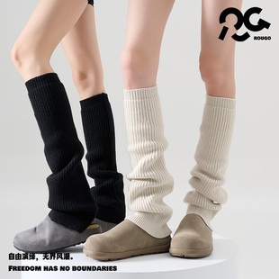 Rougo罗口针织袜套堆堆袜女喇叭型秋冬配鲨鱼裤 腿套 加厚lulu同款