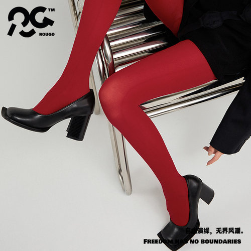 暗红色天鹅绒连裤袜女春秋款红丝袜本命年性感时尚辣妹圣诞打底袜