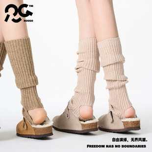 Rougo罗口复古美拉德踩脚中筒针织袜套堆堆袜子女秋冬季保暖腿套