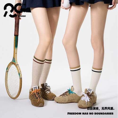 Rougo纯棉miu系复古中筒袜女