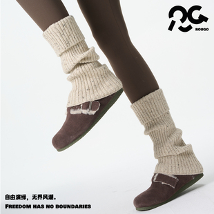 Rougo羊毛针织袜套堆堆袜冬季女加厚腿套保暖配鲨鱼裤配雪地靴
