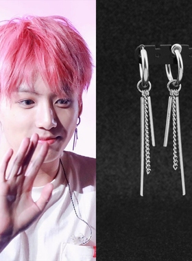 日韩明星田柾国同款长款流苏耳环男街头嘻哈耳夹潮新酷女生耳钉