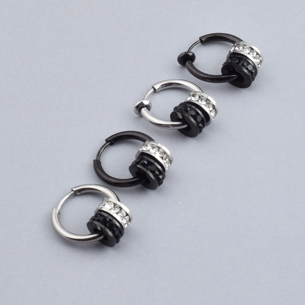 小众港风双色钻圈耳环男女耳夹