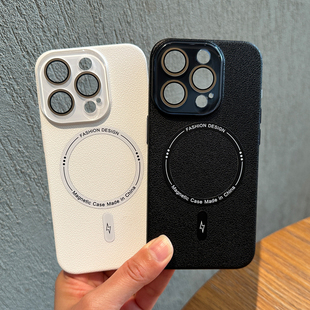 带吸磁皮纹适用iphone15Promax苹果14Pro手机壳硬壳13镜头膜12新