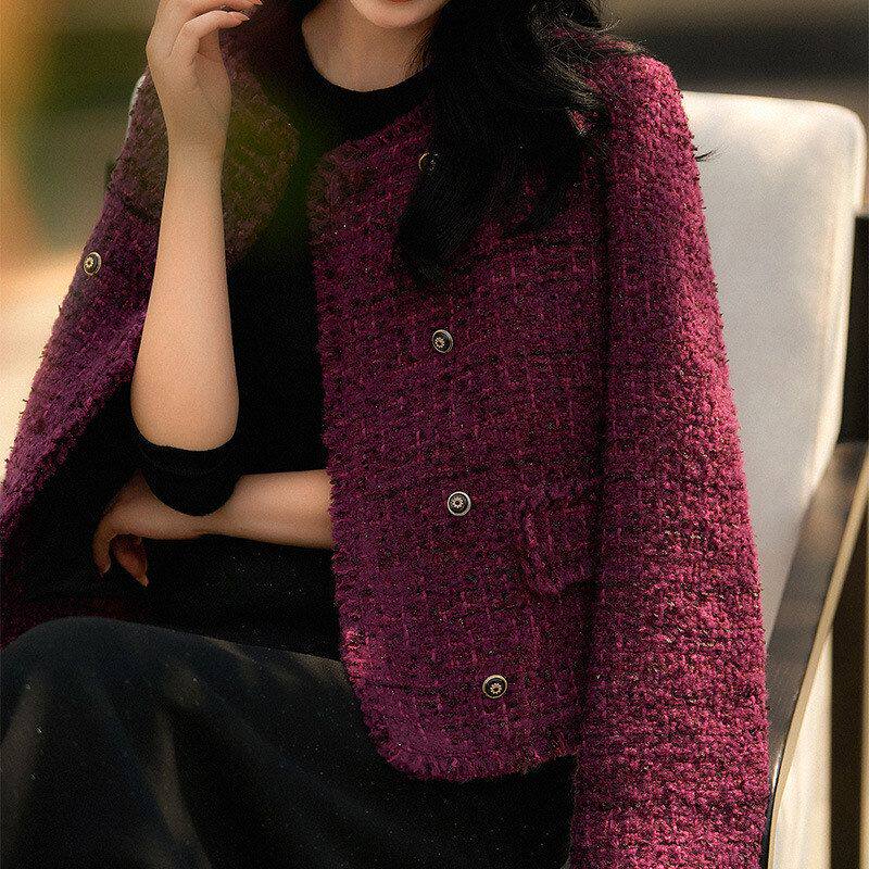 乌梅子酱高级感小香风外套双排扣直角肩短款箱型粗花呢26春季女装