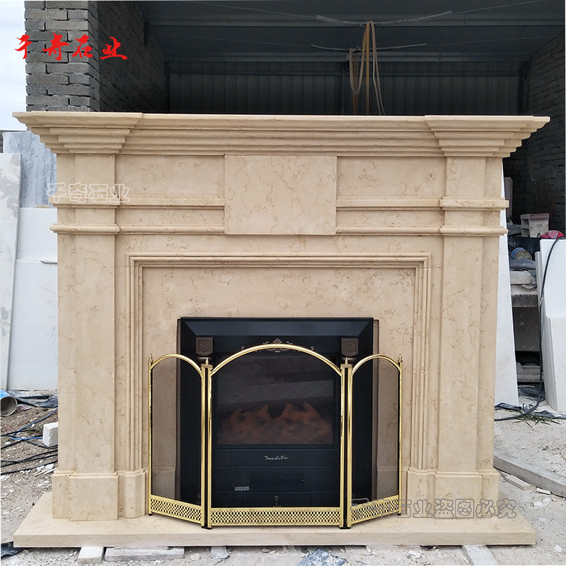 石雕欧式壁炉大理石壁炉架美式简约电视电视背景墙装饰柜石材壁炉
