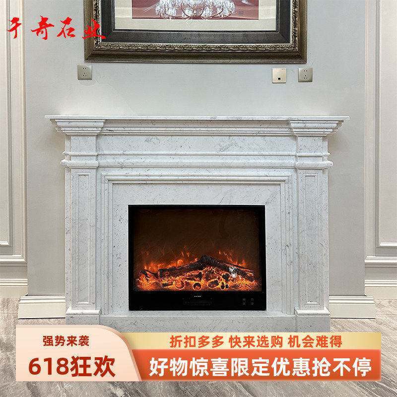 大理石壁炉石雕欧式爵士白简约美式壁炉架装饰摆件法式石材壁炉
