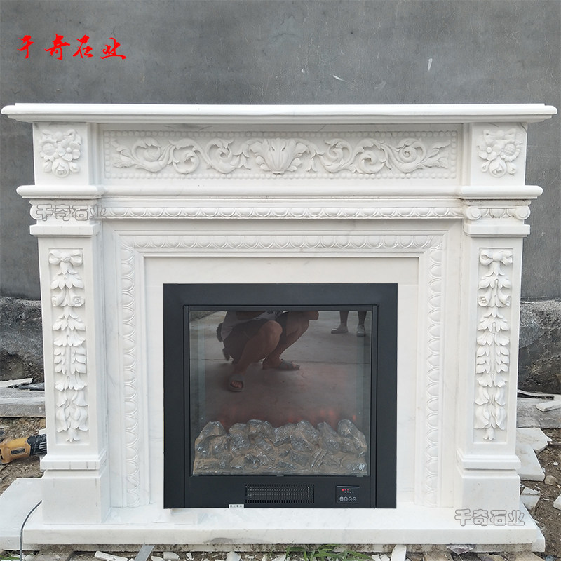 大理石欧式壁炉架简约美式石雕壁炉客厅壁炉装饰柜摆件石材壁炉架