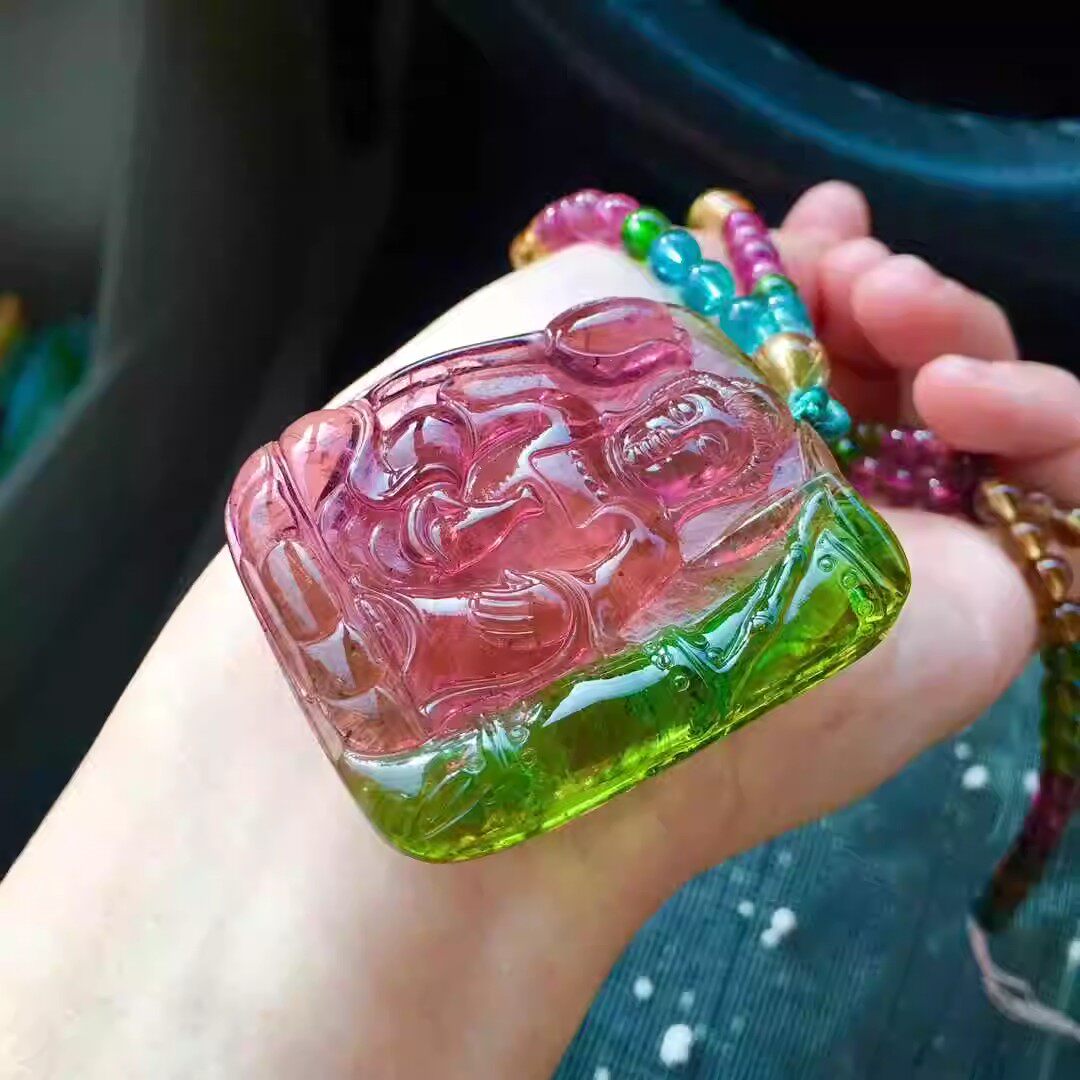 西瓜碧玺观音吊坠大师设计老矿天品水晶饰品观音佛像挂件坠子高端