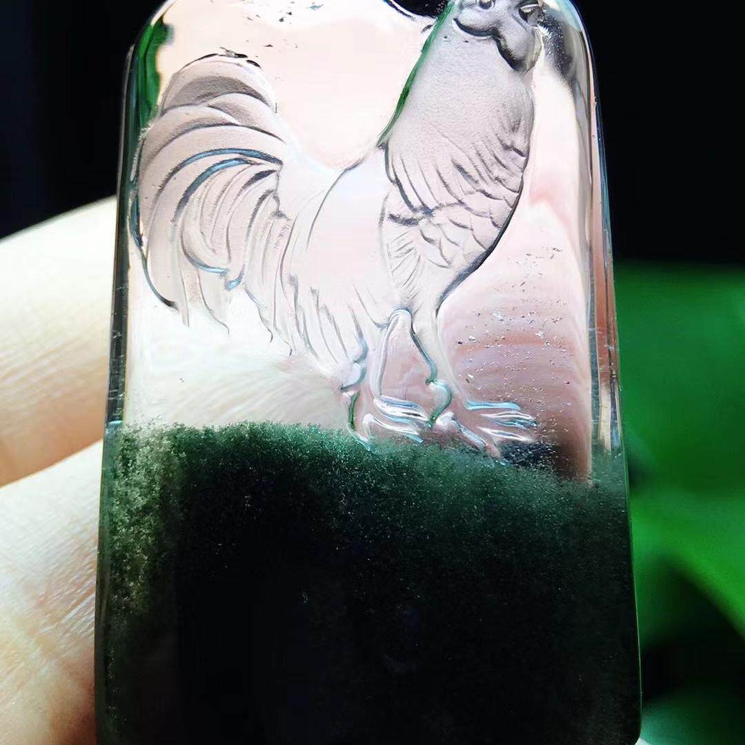 钛晶绿幽灵鸡吊坠保真天然水晶饰品12生肖鸡男女挂件坠子毛衣链