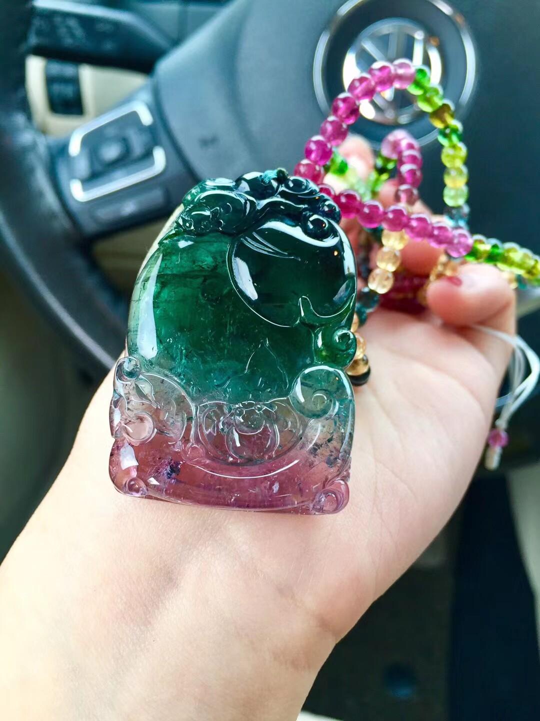 西瓜碧玺葫芦吊坠大师雕刻水晶