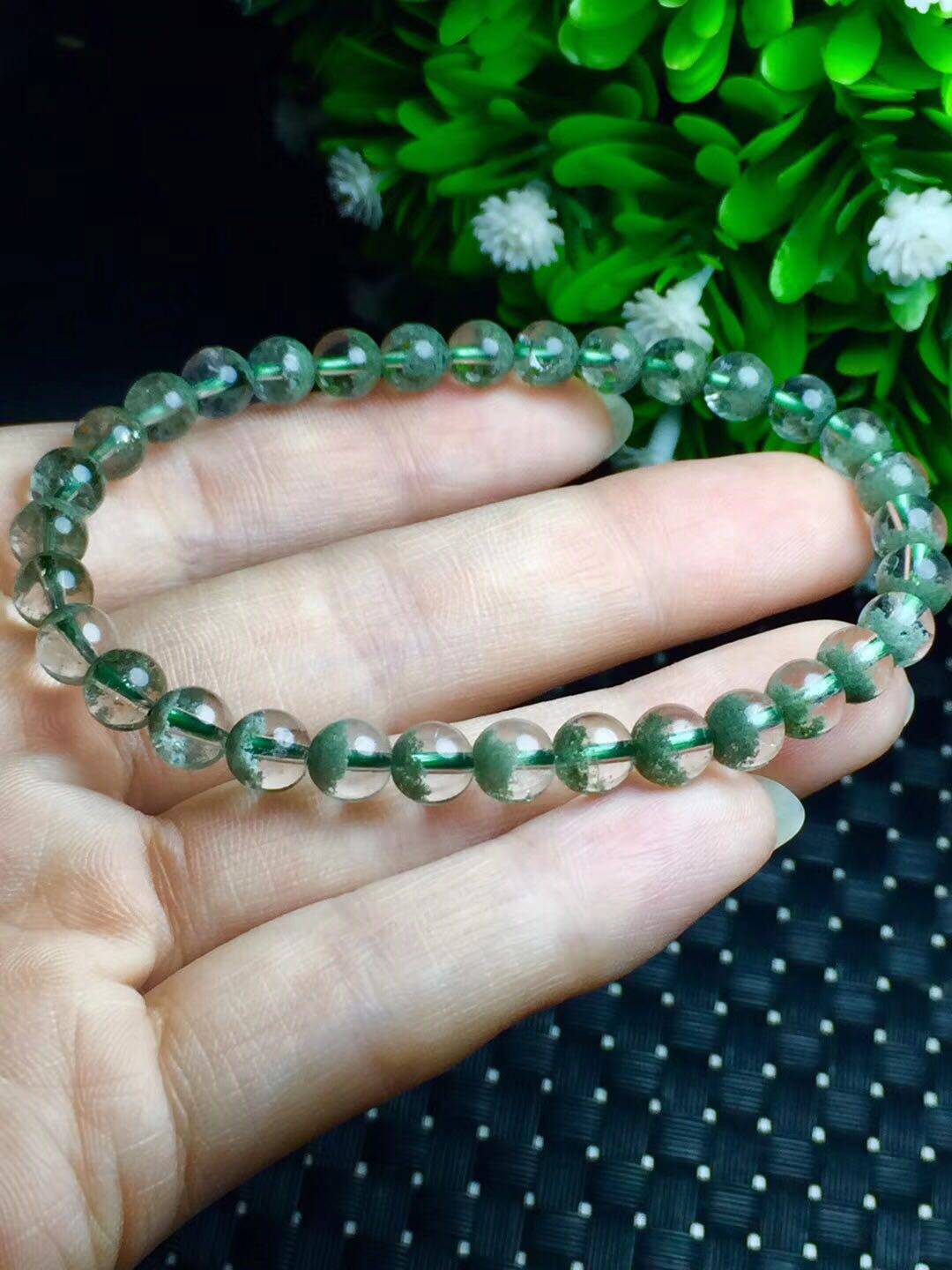 绿幽灵聚宝盆手链6m老矿天然水晶