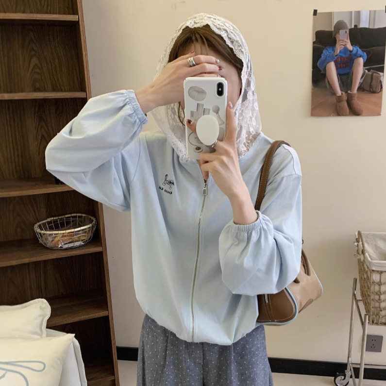 拼接蕾丝帽防晒衣外套女2025夏季薄款雪花棉刺绣防紫外线透气上衣