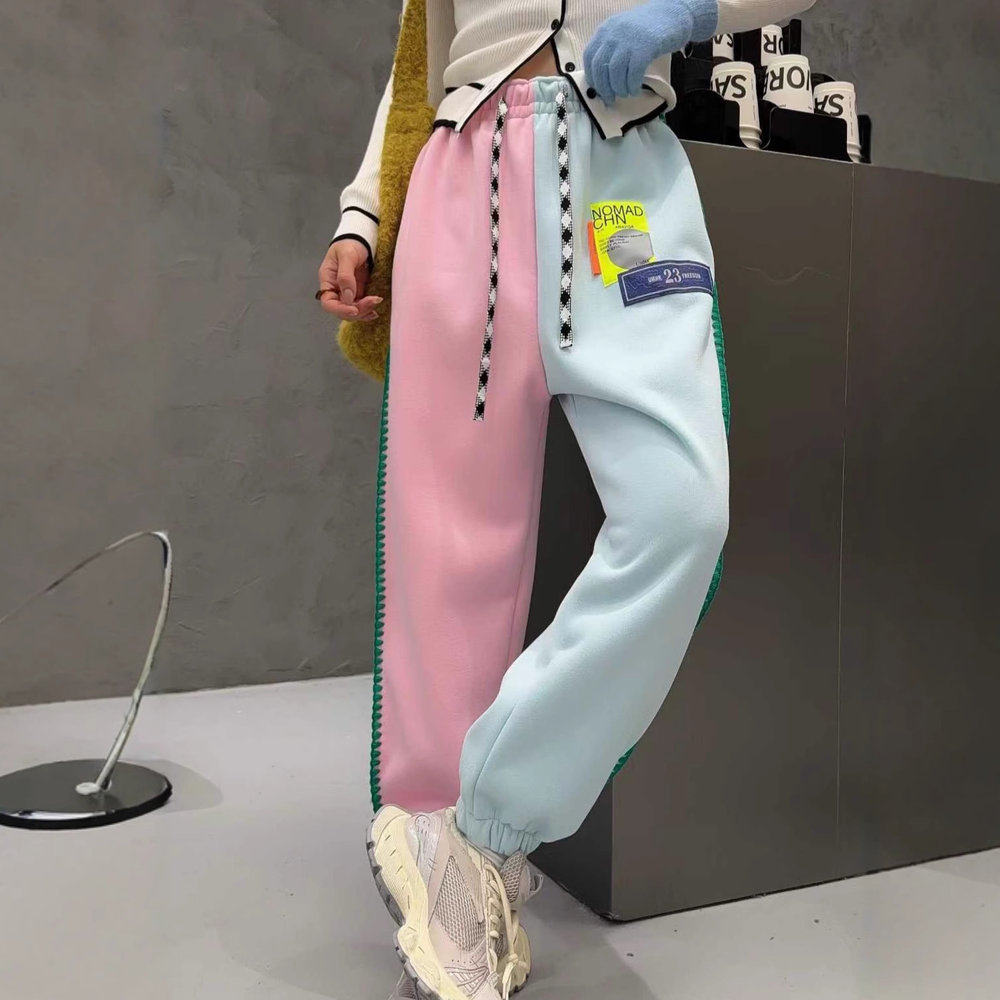 拼接撞色加绒运动裤女2025秋冬新款小个子显瘦百搭束脚裤宽松卫裤,女装/女士精品,卫裤,淘宝优惠券,粉丝福利购,淘宝优惠卷