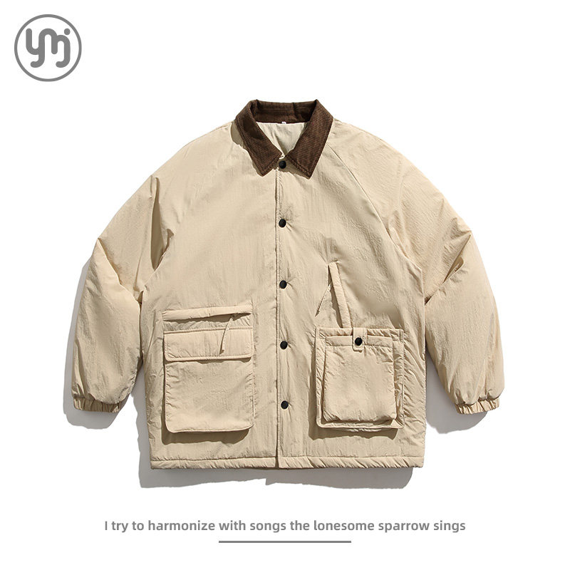 日系复古翻领大口袋工装棉服棉袄
