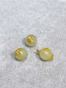 10mm 国风汉服旗袍辅料晒金黄玻璃透明圆珠纽扣 新中式