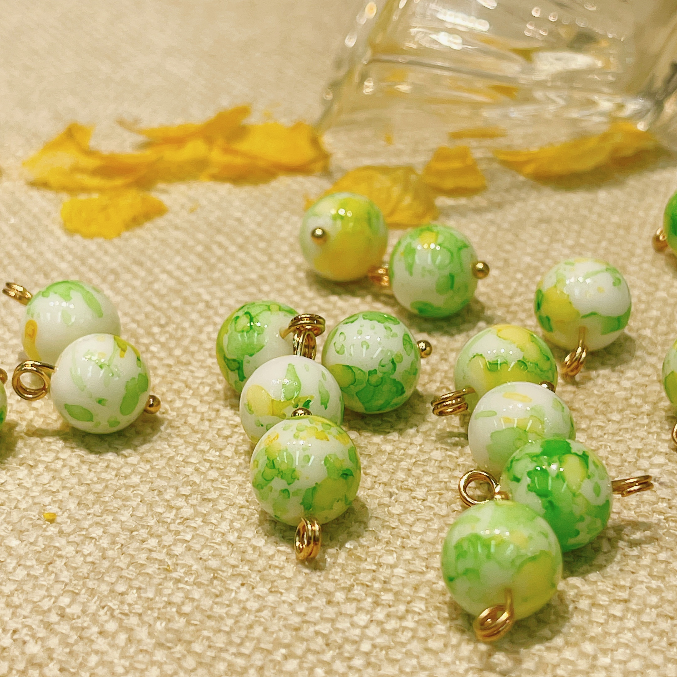 新中式国风汉服旗袍辅料10mm云染乳白绿黄珠纽扣