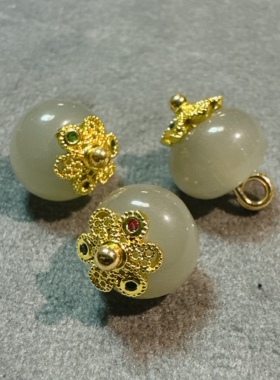 10mm国风天然石深灰色算盘珠高定花托扣女装旗袍汉服唐装服装扣子