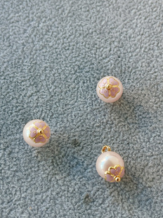 中式淡紫色花朵贝珠10mm圆形扣百搭衣衬衫外套扣子旗袍汉服盘纽扣