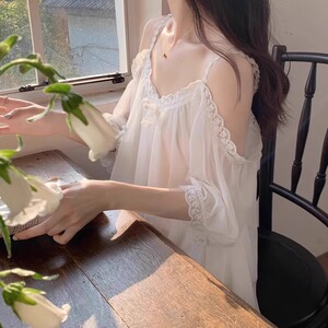性感睡衣女款秋季蕾丝网纱带胸垫短裙两件套纯欲风高级感2026新款