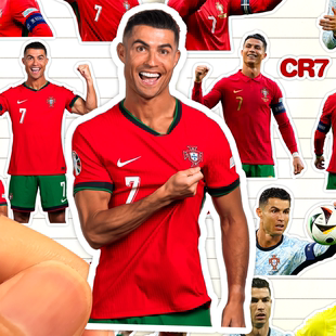 新款C罗贴纸高清防水足球运动员Cristiano Ronaldo小小罗收藏贴画