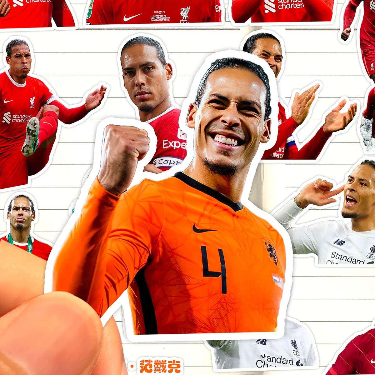 维吉尔范戴克贴纸高清防水利物浦足球运动员Virgil vanDijk装饰画