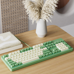 雨雾森林104键机械键盘冰蓝光全键无冲绿色抹茶绿复古白双拼色
