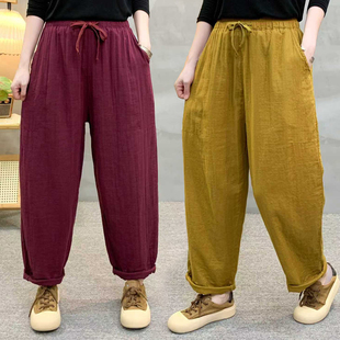 女萝卜裤 2025夏季 婴儿棉双层棉纱文艺复古百搭简约休闲纯棉休闲裤