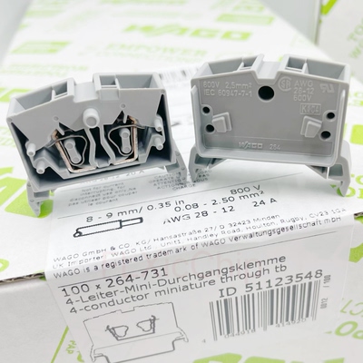 264-731 二进二出导轨连接器 小型4线弹簧接线端子 德国wago 万可
