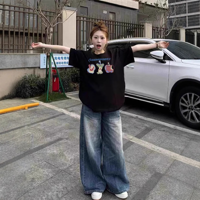 纯棉短袖t恤女2025新款大码夏季正肩设计感小众美式宽松半袖上衣